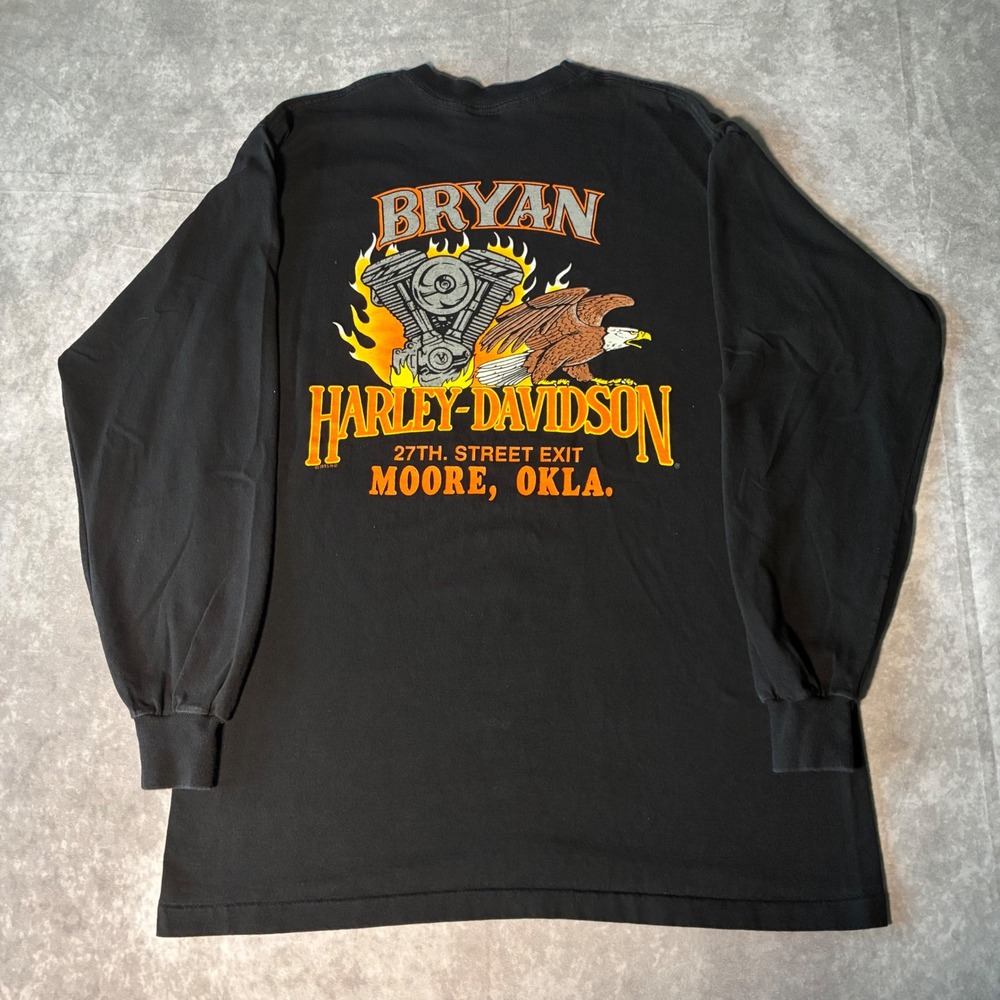 Vintage 90s Harley-Davidson Long Sleeve Shirt Moore OK Eagle Single Stitch L